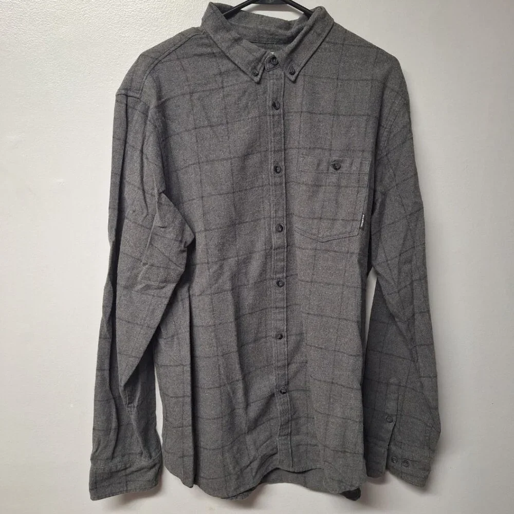 Billabong‎ Flannel Button Down Gray Youth Boys XXL Fitted Stretch